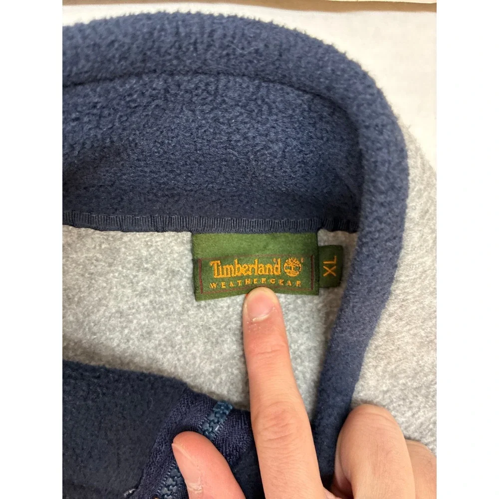 Timberland Weathergear Mens XL Fleece Jacket Gray‎ Full Zip Mock Neck Logo